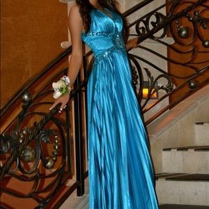 BEAUTIFUL VINTAGE BLUE SILK PROM DRESS
